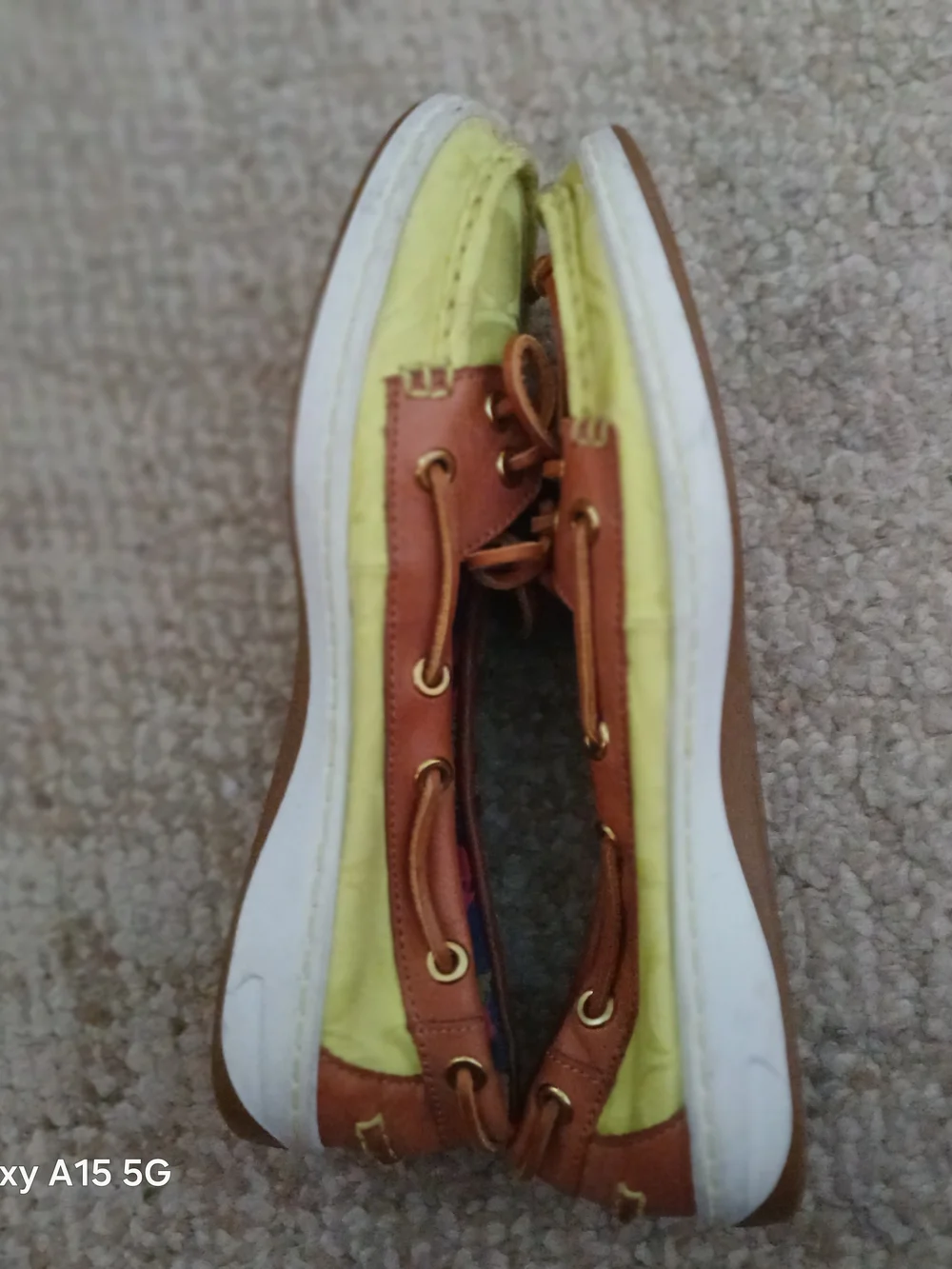 Coach Yellow Canvas and Brown Leather Trim Moccasins with Pink Printed Insole